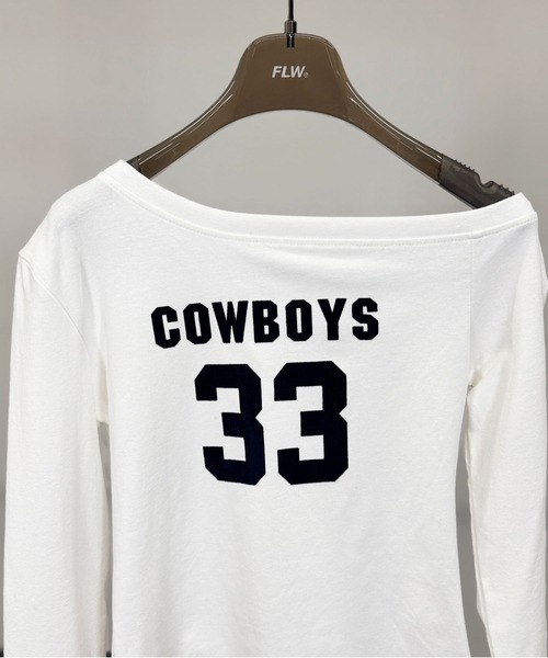 FOLLOWIN（フォロウィン）の「6color/ナンバリングロゴ ワンオフショルダー長袖Ｔシャツ（Tシャツ/カットソー・レディース・ブラック/ワインレッド/ブラウン/ホワイト/グレー/ネイビー・FREE）」の10枚目の写真