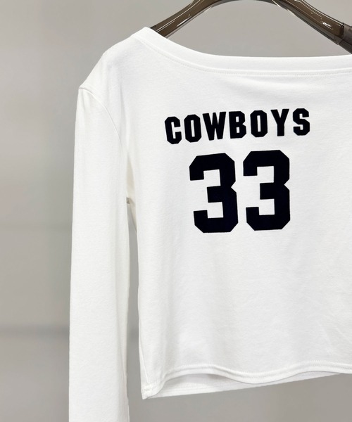 FOLLOWIN（フォロウィン）の「6color/ナンバリングロゴ ワンオフショルダー長袖Ｔシャツ（Tシャツ/カットソー・レディース・ブラック/ワインレッド/ブラウン/ホワイト/グレー/ネイビー・FREE）」の11枚目の写真