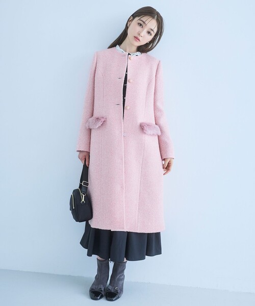 TOCCA(トッカ)の「SNOWBERRY POCKET TWEED コート(ノーカラーコート・レディース・ピンク系5/ブラック系5・0/6/4/2)」の6枚目の写真