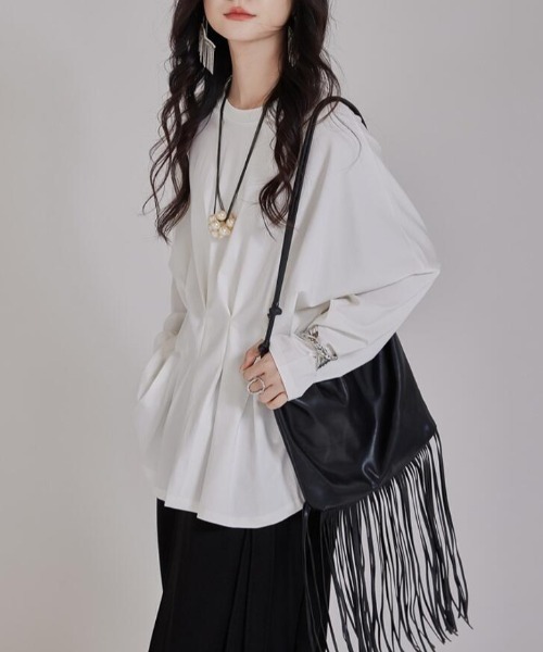 semplice(センプリチェ)の「プリーツデザインボリュームスリーブトップス(Tシャツ/カットソー・レディース・ホワイト/ブラック・F)」の9枚目の写真