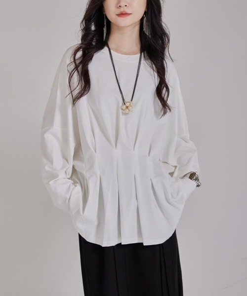 semplice(センプリチェ)の「プリーツデザインボリュームスリーブトップス(Tシャツ/カットソー・レディース・ホワイト/ブラック・F)」の12枚目の写真