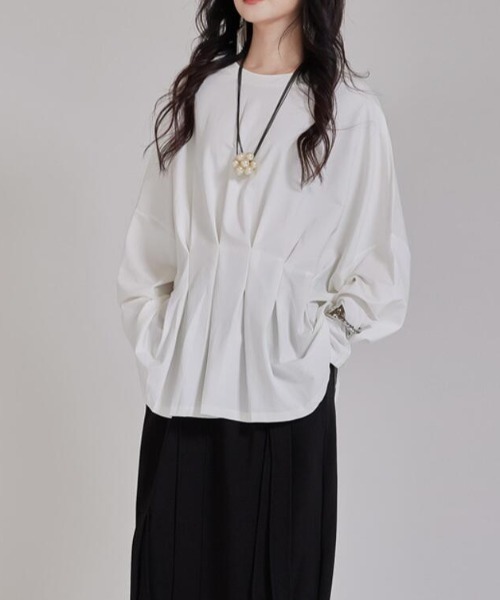 semplice(センプリチェ)の「プリーツデザインボリュームスリーブトップス(Tシャツ/カットソー・レディース・ホワイト/ブラック・F)」の16枚目の写真