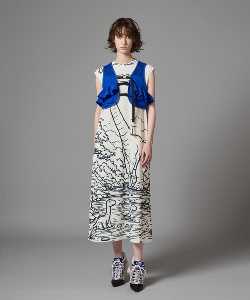 NON TOKYO/ノントーキョー/プリントリブノースリーブワンピース