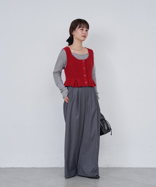 Kastane（カスタネ）の「【2サイズ展開/低身長サイズ】B パイピングハイウエストパンツ（スラックス・レディース・ブラック/ネイビー/グレー・1/0）」の5枚目の写真