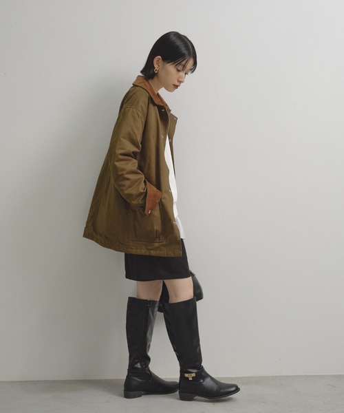 Shelly island（シェリーアイランド）の「襟配色ジャケット（ブルゾン・レディース・カーキ/ベージュ・FREE）」の7枚目の写真