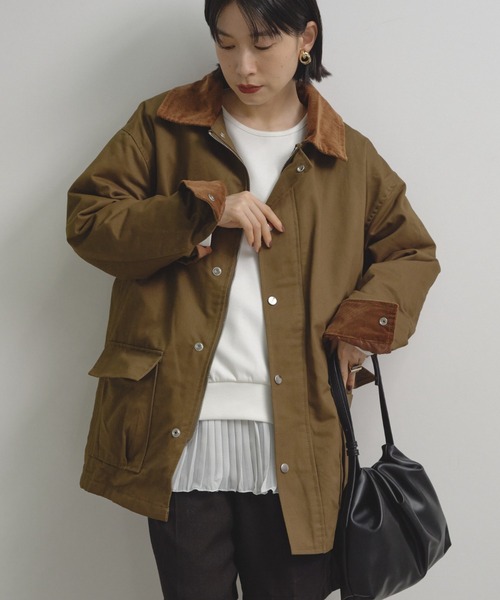 Shelly island（シェリーアイランド）の「襟配色ジャケット（ブルゾン・レディース・カーキ/ベージュ・FREE）」の13枚目の写真