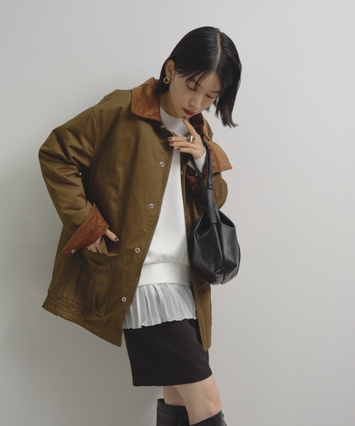 Shelly island（シェリーアイランド）の「襟配色ジャケット（ブルゾン・レディース・カーキ/ベージュ・FREE）」の8枚目の写真