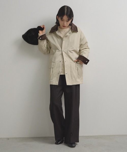 Shelly island（シェリーアイランド）の「襟配色ジャケット（ブルゾン・レディース・カーキ/ベージュ・FREE）」の12枚目の写真