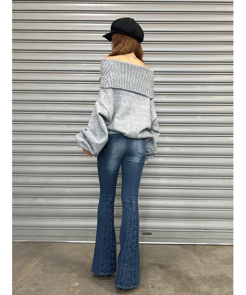 EGOIST（エゴイスト）の「裾レースアップフレアパンツ（デニムパンツ・レディース・ネイビー/ダークネイビー・SS/S/M）」の5枚目の写真