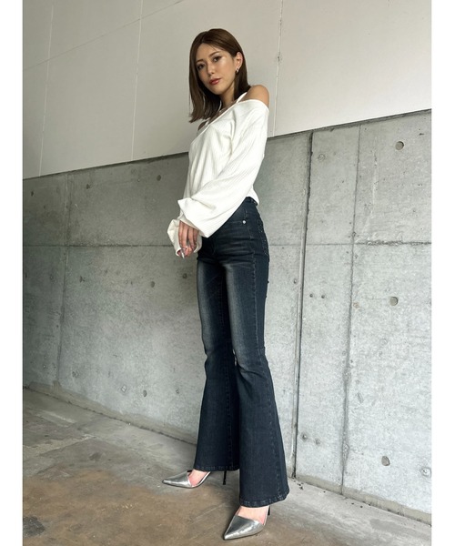 EGOIST（エゴイスト）の「裾レースアップフレアパンツ（デニムパンツ・レディース・ネイビー/ダークネイビー・SS/S/M）」の8枚目の写真