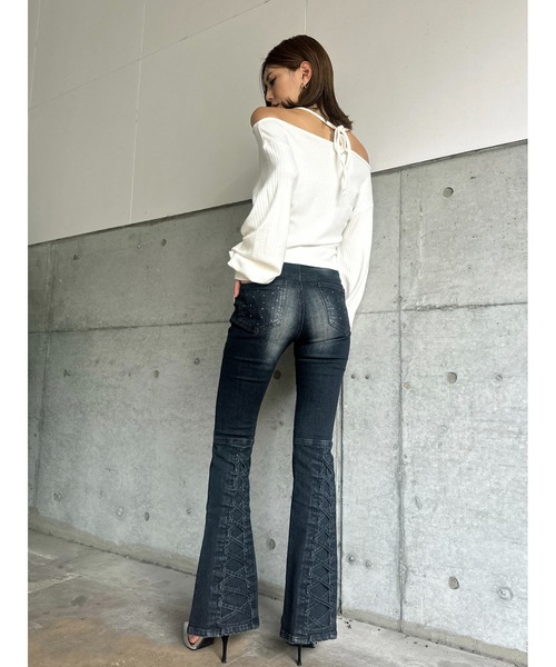 EGOIST（エゴイスト）の「裾レースアップフレアパンツ（デニムパンツ・レディース・ネイビー/ダークネイビー・SS/S/M）」の10枚目の写真