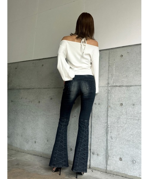 EGOIST（エゴイスト）の「裾レースアップフレアパンツ（デニムパンツ・レディース・ネイビー/ダークネイビー・SS/S/M）」の12枚目の写真