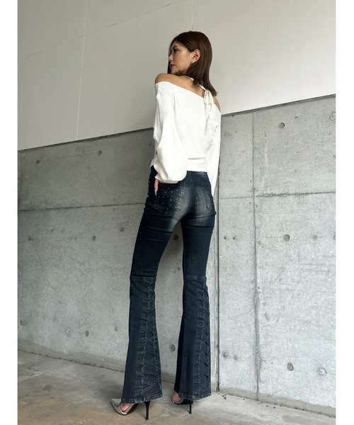 EGOIST（エゴイスト）の「裾レースアップフレアパンツ（デニムパンツ・レディース・ネイビー/ダークネイビー・SS/S/M）」の11枚目の写真