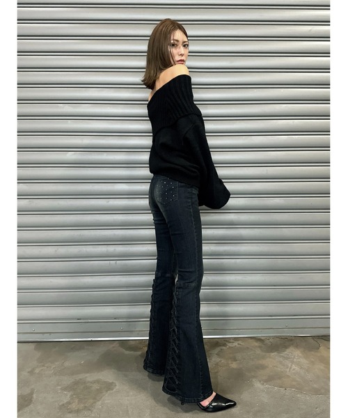 EGOIST（エゴイスト）の「裾レースアップフレアパンツ（デニムパンツ・レディース・ネイビー/ダークネイビー・SS/S/M）」の17枚目の写真