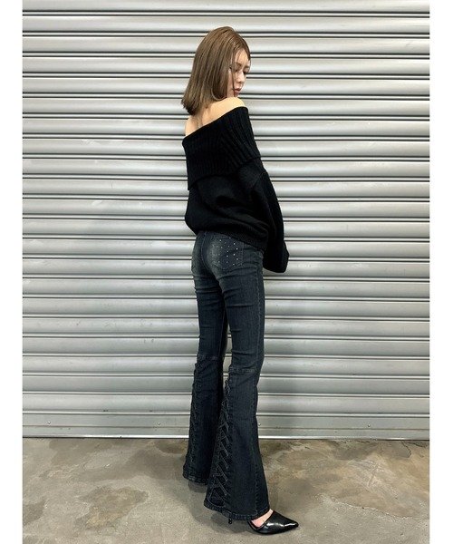 EGOIST（エゴイスト）の「裾レースアップフレアパンツ（デニムパンツ・レディース・ネイビー/ダークネイビー・SS/S/M）」の18枚目の写真