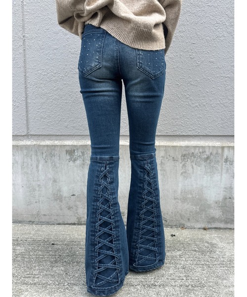 EGOIST（エゴイスト）の「裾レースアップフレアパンツ（デニムパンツ・レディース・ネイビー/ダークネイビー・SS/S/M）」の22枚目の写真