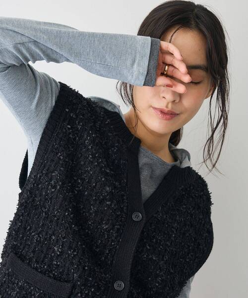 CRAFT STANDARD BOUTIQUE（クラフトスタンダードブティック）の「ツイード編みニットベスト（ベスト・レディース・ブラック/ダークパープル・FREE）」の4枚目の写真