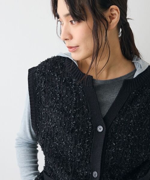 CRAFT STANDARD BOUTIQUE（クラフトスタンダードブティック）の「ツイード編みニットベスト（ベスト・レディース・ブラック/ダークパープル・FREE）」の5枚目の写真