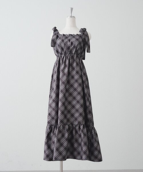 continuer de NICE CLAUP（コンティニューデナイスクラップ）の「肩リボンシャーリングワンピース（ワンピース・レディース・ブラック/ブラウン系その他/ブラック系その他/グレー系その他2・FREE）」の14枚目の写真