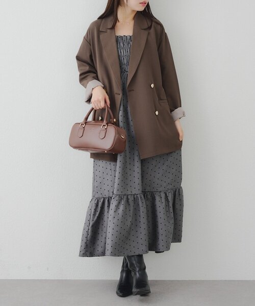 continuer de NICE CLAUP（コンティニューデナイスクラップ）の「肩リボンシャーリングワンピース（ワンピース・レディース・ブラック/ブラウン系その他/ブラック系その他/グレー系その他2・FREE）」の9枚目の写真