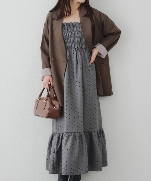 continuer de NICE CLAUP（コンティニューデナイスクラップ）の「肩リボンシャーリングワンピース（ワンピース・レディース・ブラック/ブラウン系その他/ブラック系その他/グレー系その他2・FREE）」の11枚目の写真