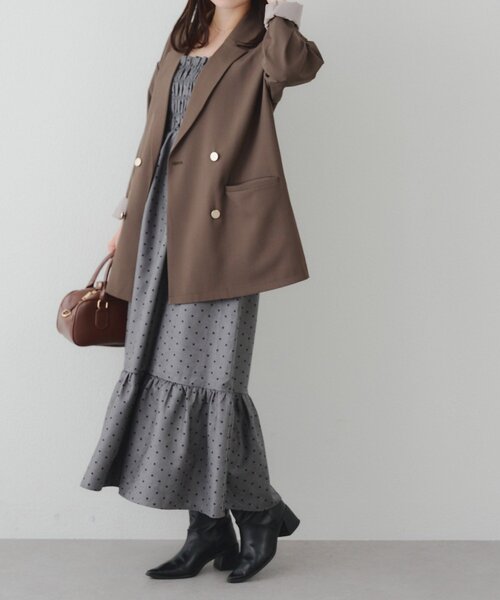 continuer de NICE CLAUP（コンティニューデナイスクラップ）の「肩リボンシャーリングワンピース（ワンピース・レディース・ブラック/ブラウン系その他/ブラック系その他/グレー系その他2・FREE）」の12枚目の写真