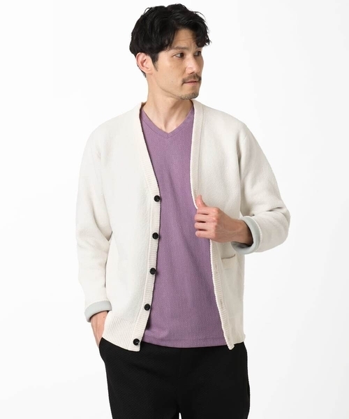 MK MICHEL KLEIN HOMME (エムケーミッシェルクランオム)の「【洗える】ダブルフェイス モールカーディガン(ニット/セーター・メンズ・ホワイト/ネイビー/ブラック・51/46/48)」の2枚目の写真