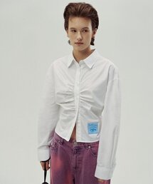 COTTON CROPED SHIRRING SHIRT