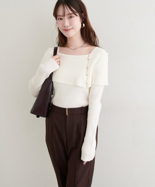 natural couture（ナチュラルクチュール）の「オフショルデザインニット（ニット/セーター・レディース・ブラウン/アイボリー/グレイッシュベージュ/ブラック・FREE）」の6枚目の写真