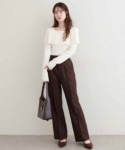 natural couture（ナチュラルクチュール）の「オフショルデザインニット（ニット/セーター・レディース・ブラウン/アイボリー/グレイッシュベージュ/ブラック・FREE）」の7枚目の写真