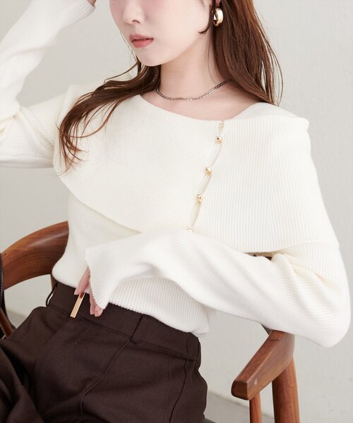 natural couture（ナチュラルクチュール）の「オフショルデザインニット（ニット/セーター・レディース・ブラウン/アイボリー/グレイッシュベージュ/ブラック・FREE）」の8枚目の写真