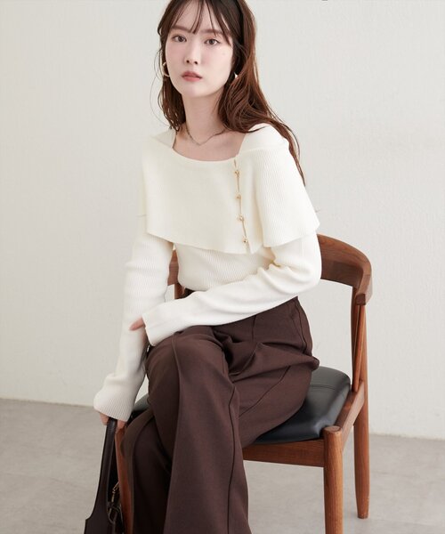 natural couture（ナチュラルクチュール）の「オフショルデザインニット（ニット/セーター・レディース・ブラウン/アイボリー/グレイッシュベージュ/ブラック・FREE）」の9枚目の写真