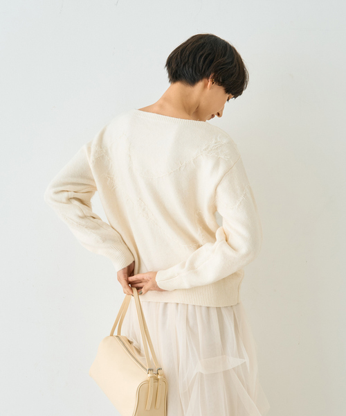 EMMA ROUGE VIF(エマルージュヴィフ)の「【一部店舗限定】フェザーラインニットプルオーバー(ニット/セーター・レディース・チャコールグレー/オフホワイト・フリー)」の7枚目の写真