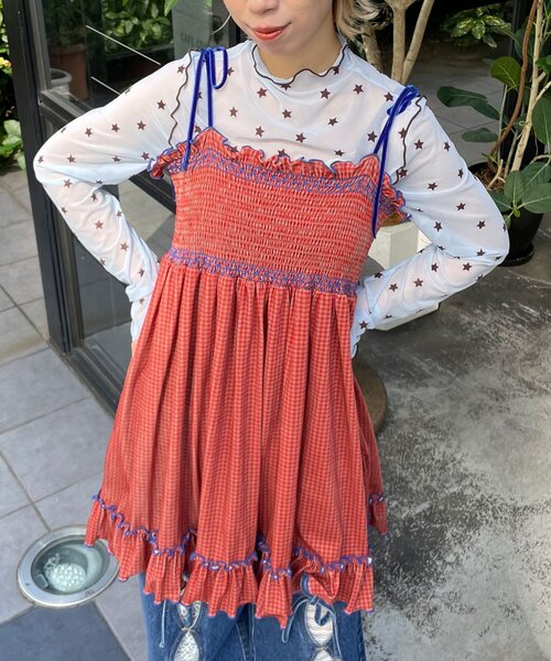 HELLO.SANFRANCISCO（ハローサンフランシスコ）の「【HELLO.SANFRANCISCO/ハローサンフランシスコ】チェックベロアシャーリングチュニック（チュニック・レディース・オレンジ/ベージュ/ブルー/グレー・ONE SIZE）」の4枚目の写真