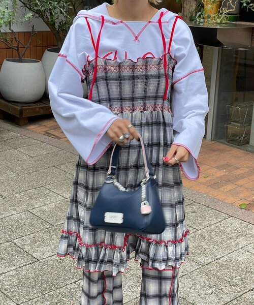 HELLO.SANFRANCISCO（ハローサンフランシスコ）の「【HELLO.SANFRANCISCO/ハローサンフランシスコ】チェックベロアシャーリングチュニック（チュニック・レディース・オレンジ/ベージュ/ブルー/グレー・ONE SIZE）」の5枚目の写真