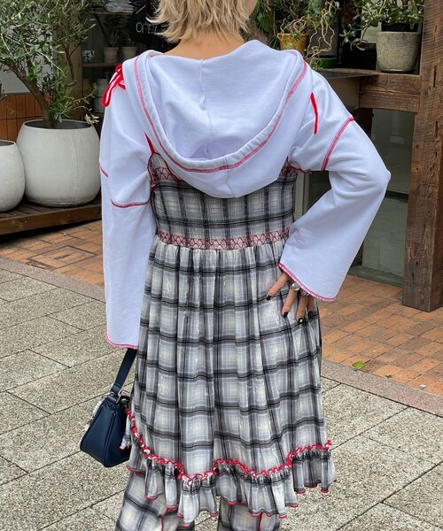 HELLO.SANFRANCISCO（ハローサンフランシスコ）の「【HELLO.SANFRANCISCO/ハローサンフランシスコ】チェックベロアシャーリングチュニック（チュニック・レディース・オレンジ/ベージュ/ブルー/グレー・ONE SIZE）」の7枚目の写真