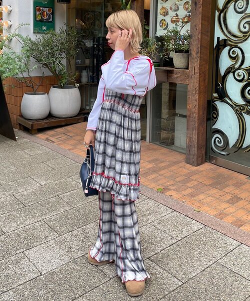 HELLO.SANFRANCISCO（ハローサンフランシスコ）の「【HELLO.SANFRANCISCO/ハローサンフランシスコ】チェックベロアシャーリングチュニック（チュニック・レディース・オレンジ/ベージュ/ブルー/グレー・ONE SIZE）」の9枚目の写真