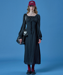 KOLEAT（コレット）の「ボヘミアンパフリボンフレアマキシロングワンピース[ブラック] KCL（ワンピース）」