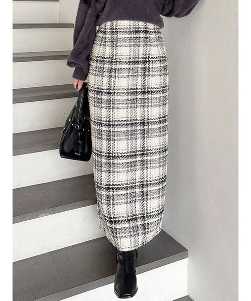 MERCURYDUO（マーキュリーデュオ）の「チェックツィードタイトスカート（スカート・レディース・オフホワイト/ブラック/ネイビー・SMALL/MEDIUM）」の2枚目の写真
