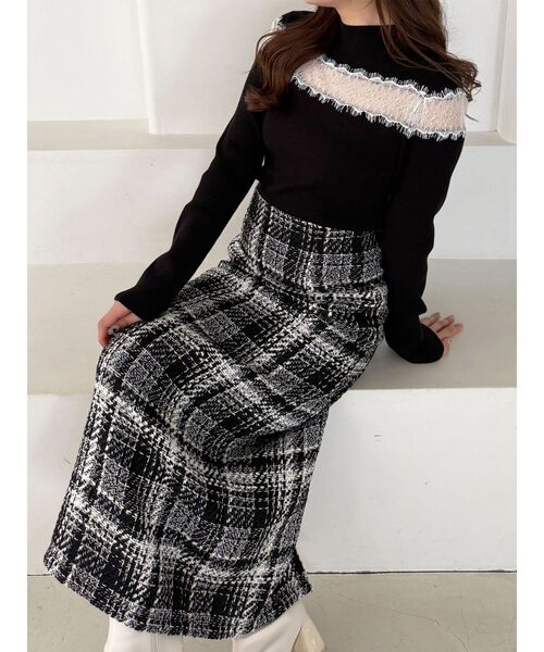 MERCURYDUO（マーキュリーデュオ）の「チェックツィードタイトスカート（スカート・レディース・オフホワイト/ブラック/ネイビー・SMALL/MEDIUM）」の4枚目の写真