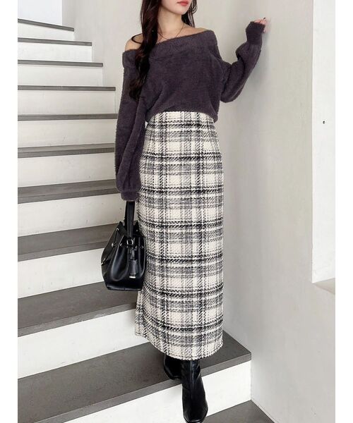 MERCURYDUO（マーキュリーデュオ）の「チェックツィードタイトスカート（スカート・レディース・オフホワイト/ブラック/ネイビー・SMALL/MEDIUM）」の13枚目の写真