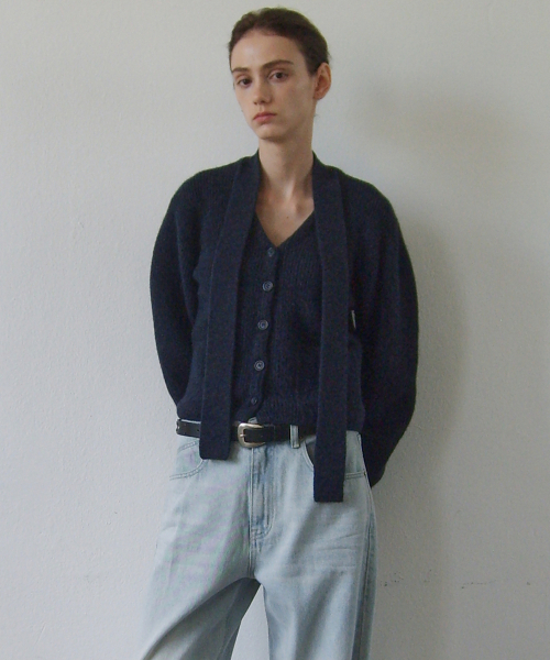 MUFFLER ALPACA KNIT CARDIGAN - NAVY（カーディガン/ボレロ）｜EN OR