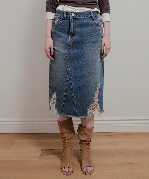 AOPT(アオプト)の「VINTAGE WASHED DENIM SKIRT - BLUE(スカート・レディース・その他・SMALL/MEDIUM)」の1枚目の写真