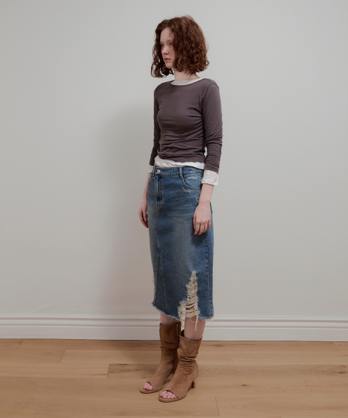 AOPT(アオプト)の「VINTAGE WASHED DENIM SKIRT - BLUE(スカート・レディース・その他・SMALL/MEDIUM)」の3枚目の写真