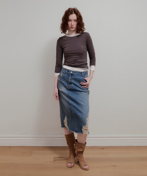 AOPT(アオプト)の「VINTAGE WASHED DENIM SKIRT - BLUE(スカート・レディース・その他・SMALL/MEDIUM)」の5枚目の写真