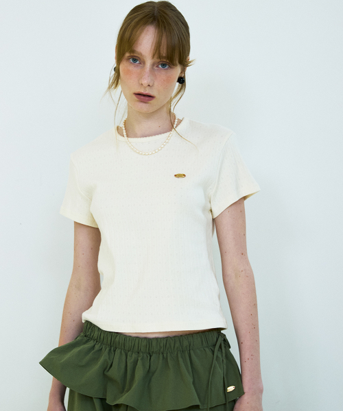 COQUET(コケット)の「Neck Needle Work Detail T Cream(Tシャツ/カットソー・レディース・アイボリー・FREE)」の1枚目の写真
