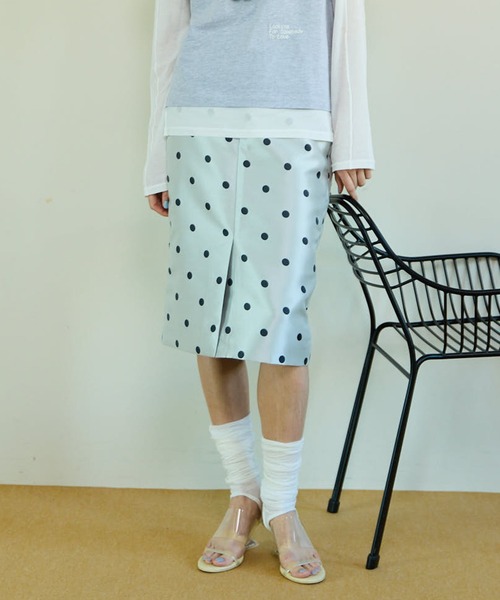 セール】Polka Dot Mock-Neck Skirt/ドットミモレタイトスカート