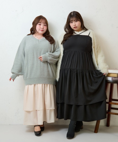 Louiosy（ルオシー）の「【大きいサイズ】2段フリルティアードキャミワンピ ース（ワンピース・レディース・ブラック/アイボリー・X-LARGE/4L/3L）」の7枚目の写真