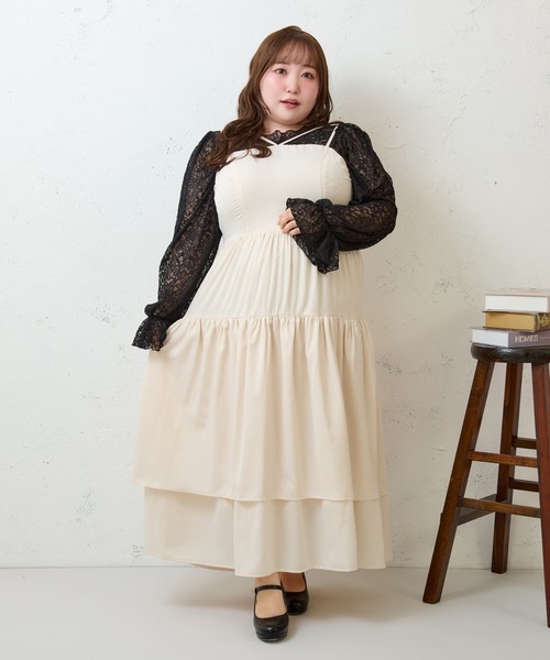 Louiosy（ルオシー）の「【大きいサイズ】2段フリルティアードキャミワンピ ース（ワンピース・レディース・ブラック/アイボリー・X-LARGE/4L/3L）」の15枚目の写真