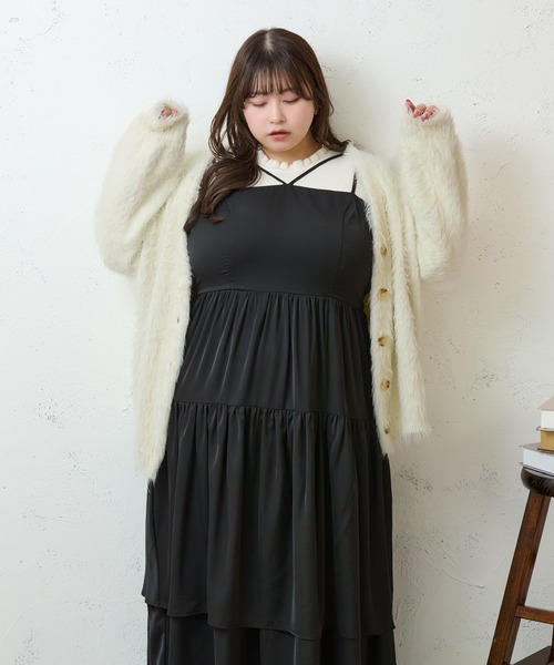 Louiosy（ルオシー）の「【大きいサイズ】2段フリルティアードキャミワンピ ース（ワンピース・レディース・ブラック/アイボリー・X-LARGE/4L/3L）」の10枚目の写真